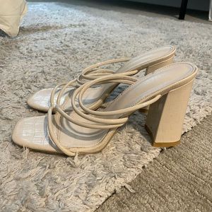 Strappy White Block Heels